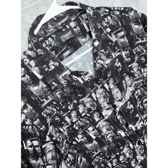 Straight To Hell Other - Straight To Hell Punk Collage Camp Shirt Mens Large Rayon Button Up Gothic